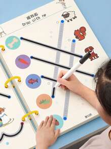 Conjunto de 8 cadernos de caligrafia Montessori reutilizáveis, impressos com tinta de soja, para crianças praticarem números, letras e desenhos. Ideais para a educação infantil, presentes para o Dia das Crianças e Natal. Cada caderno contém 32 páginas e é perfeito para a volta às aulas. - Multicolorido - Ver 7