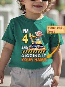 Gokntee Personalized "I'm 3 And Digging It" Excavator Birthday Design Boys' Active T-Shirt, Green, Short Sleeve Sports Tee For Toddler Boys, Fast Shipping - Green - View 1