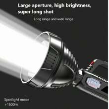 Superhelle LED-Taschenlampe, wiederaufladbar über USB, tragbarer Handscheinwerfer mit hoher Leistung für sehr lange Entfernungen, Suchscheinwerfer, ideal für Outdoor, Camping, Wandern, Notfälle