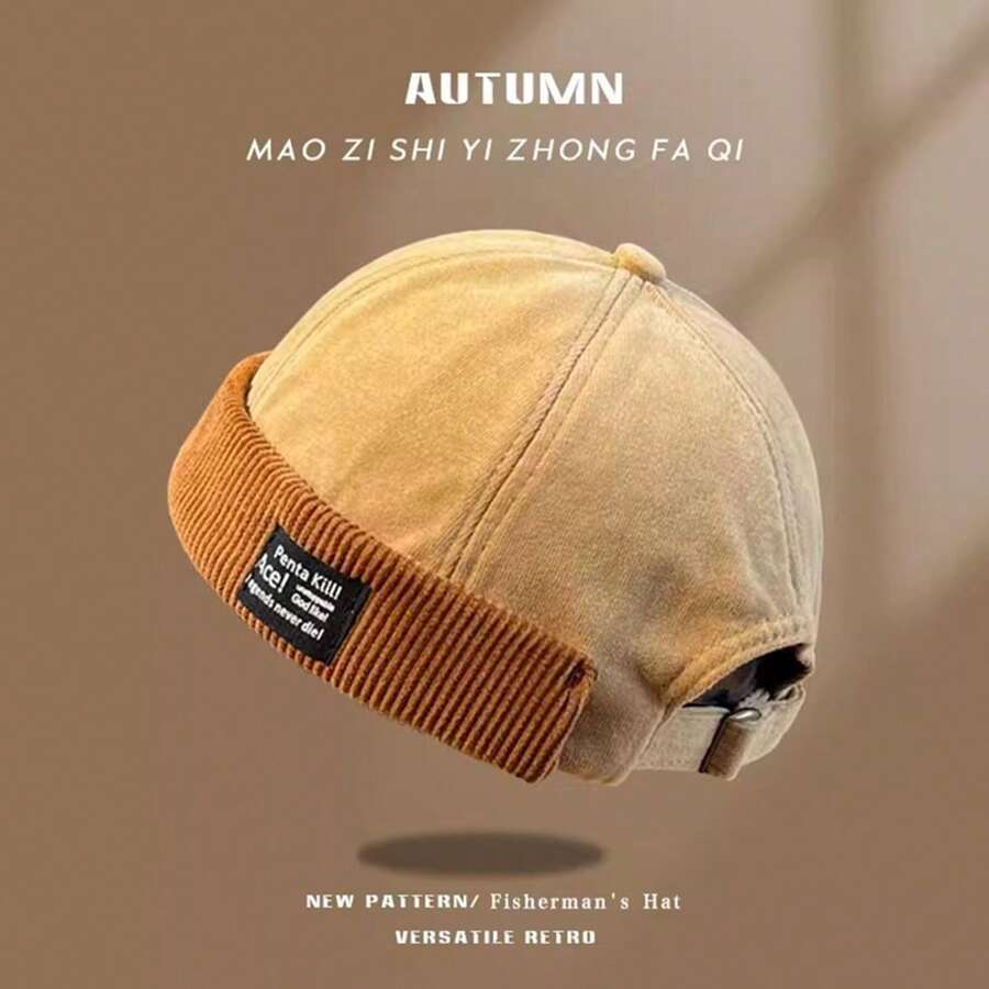 Men's Hat Docker Hat Brimless Hat Sailor Hat Work Hat Rolled Edge Retro Brimless Adjustable - 卡其色 - 查看 1