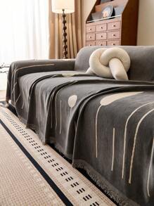 1 件简约素描印花雪尼尔沙发套，四季皆宜，防刮防尘 - 灰色 - 查看 3