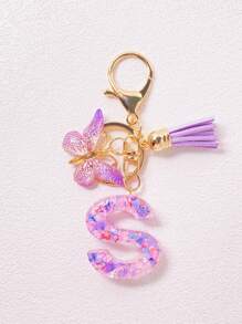 1pc A-Z English Letter Creative Keychain, Kids Backpack Accessories, Butterfly Letter Pendant Keychain For Girls, Bag Charm - Purple - View 11