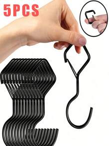 5pcs Heavy Duty S-Shaped Hooks With Safety Latch Design,Rustproof Metal Hooks For Hanging With Safety Buckle Design,Kitchen And Closet Hanging Hooks,Suitable For Plants, Pots, Towels And Bags,Hanging Plants