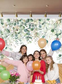 1 Stück Wandfotohintergrund mit grünen Eukalyptusblättern, Aquarell Frühling Natur Party Banner 150 * 100 cm / 210 * 150 cm / 270 * 180 cm, für Innen- und Außenbereich, Baby-Dusche, Geburtstag, Hochzeit Fotohintergrund