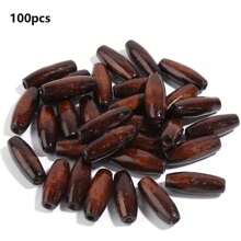 500-100 piezas Cuentas ovaladas de madera natural de 15x7 mm, color marrón coco teñidas, cuentas sueltas espaciadoras para manualidades DIY y elaboración de joyas