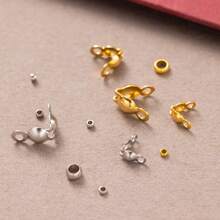 100 Stücke/Los Edelstahl Quetschperlen Kappen Knoten-Abdeckungen Muschel Umklapp-Perlen-Kappen mit Endkappen für Schmuckherstellung Kunsthandwerk DIY