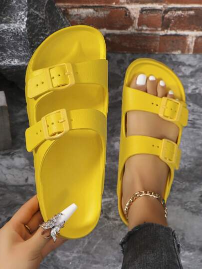 2025 New Spring/Summer Plus Size Women's Fashionable Outdoor/Casual/Indoor Slip-Resistant Anti-Odor Buckle EVA One-Piece Soft Lightweight Comfortable Versatile Outdoor Sports Sandals