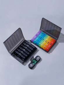 1PC Innovative Rainbow Black-And-White Transparent Lid Design Large Capacity 7-Day 14-Compartment AM/PM Mini Compartmented Colorful Combination Pill Organizer, Detachable Weekly Pill Box, Portable Multi-Colored Separable Vitamin & Supplement Storage Case, Daily Timed Reminder, Health Management Assistant, Essential Family Medicine Box, Portable Personal Pill Case