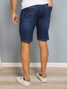 Wholesale Men's Bermuda Jeans Lycra Elastane - 深色水洗藍 - 查看 4