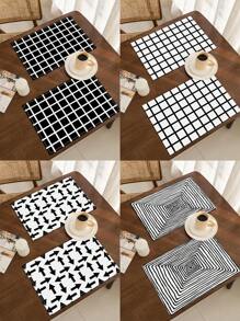 2/4pcs Simple Geometric Square Placemats, Abstract Neutral Style Artwork In Black & White, Blue, And Brown Linen Tablemats, Suitable For Daily Dining Table, Kitchen, Dining Room Decor, Home Decor, Holiday Decor, Tabletop Decor, Outdoor Picnic Decor, And Gifts, 12x16.5 Inches