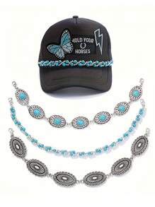 3/1 件西部乡村绿松石复古链条帽链帽檐装饰女士男士金属可拆卸链条散装卡车帽饰 DIY 网眼棒球帽（不含帽子）