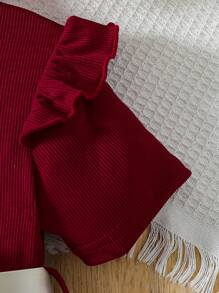 coviviky Top de manga corta acanalado y vestido con aplicación de mariposa bordada y sobrecapa de tul para niñas, cómodo y elegante para fiestas y eventos