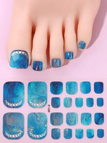 22 件脚趾全包裹指甲贴纸，春夏 3D 闪亮古铜色花朵自粘指甲油条，女士 DIY 指甲贴纸美甲用品