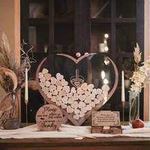 1 Set Of Wooden Heart/Butterfly Shaped Guestbook, Creative Wooden Sign-In Book For Wedding, Housewarming, Birthday, Bachelor Party, Graduation, Anniversary, Babyshower, Party Table Decoration, Romantic Event Decoration, Elegant Wedding Decorations And Wedding Gifts - No Electricity Required, Great For Christmas And New Year Events