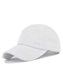 1pc Unisex Fashionable Distressed Frayed Brim Soft Top Baseball Cap, Suitable For Daily Wear - White - View 1