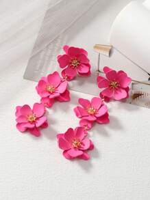 1 对彩色多巴胺主题粉色花朵形吊坠耳环，送给女性的礼物