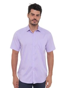 Rand paul Men's Slim Fit Short Sleeve Plain Dress Shirt With Pocket - 淡紫色 - 查看 1