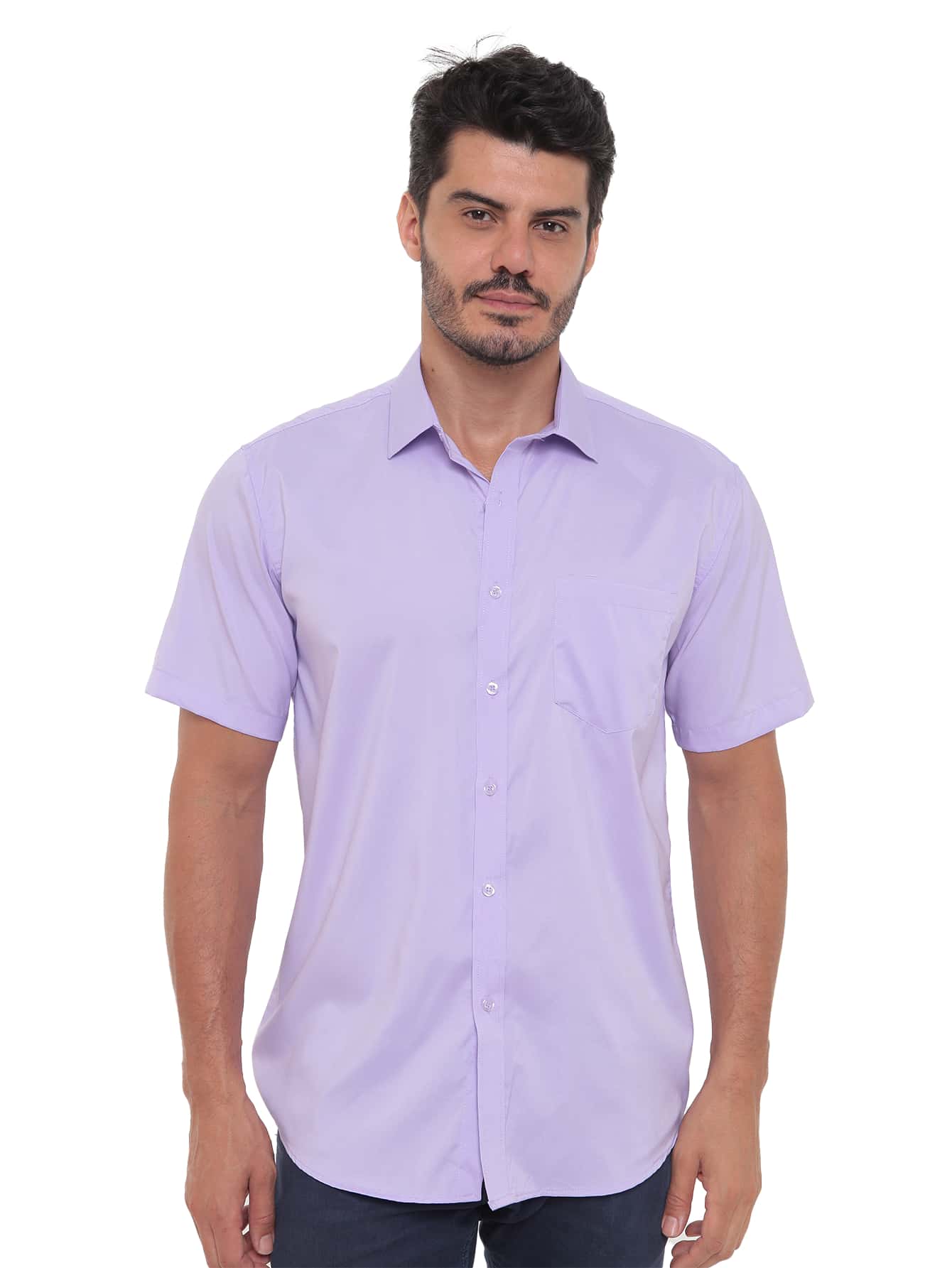 Rand paul Men's Slim Fit Short Sleeve Plain Dress Shirt With Pocket - 淡紫色 - 查看 1