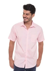 Rand paul Men's Slim Fit Short Sleeve Plain Dress Shirt With Pocket - 淺粉色 - 查看 3
