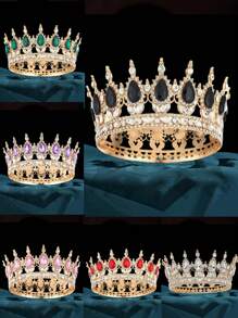 1 pieza Corona de estilo barroco elegante con rhinestones, tiara de novia de lujo para princesa, tocado redondo brillante, accesorio de pelo perfecto para novia