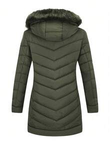 Giolshon Women's Puffer Jacket With Fluffy Hooded Collar, Down Coat For Autumn/Winter - Green - View 3