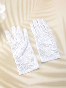 2 件装花卉印花波西米亚风涤纶纤维简约新娘手套，适合婚礼、宴会、四季穿着