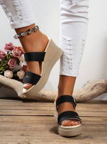 Sandalias de cuña con tacón y plataforma cómodas y versátiles de suela blanda