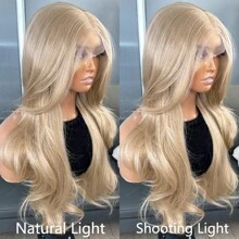Peluca de encaje frontal rubia de 22 pulgadas de largo con onda y reflejos, peluca sintética de cabello Kanekalon resistente, sin pegamento, de 13x6 pulgadas, con flequillo de cortina, línea de cabello libre, densidad del 150%, lista para usar, para uso diario, fiesta, festival y días festivos. Pelucas sintéticas amigables para principiantes con encaje transparente