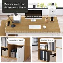 Mesa de estudio reversible con 2 estantes y toma de corriente - Blanco - Ver 5