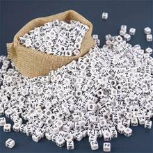 100/1000pcs/Pack White Background Black Letter Beads, 6mm Acrylic Square English Letter Beads, DIY Jewelry Making Supplies, Decorative Accessories | Overflowing Beads | Durable Bead Material For Jewelry Making