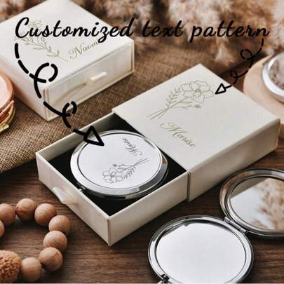1 pieza Espejo de maquillaje compacto personalizado con caja de regalo - Favor elegante de boda - Regalo para dama de honor - Espejo de maquillaje bellamente grabado - Favor de despedida de soltera, regalo pequeño de cumpleaños, recuerdo de boda
