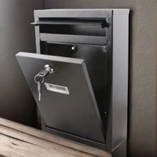Mail Boxes With Key Lock,Locking Mailbox Wall Mounted,Large Capacity,Steel Cover Metal Postbox For House, Black,217*320*84mm - Black - View 1