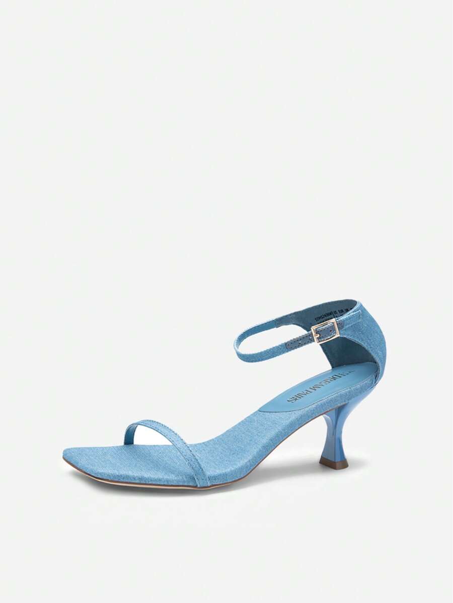 Women Kitten Heels Low Heeled Sandals Fashion Square Open Toe  Ankle Strap Party Prom Dress Shoes - Màu xanh lam - Xem 1
