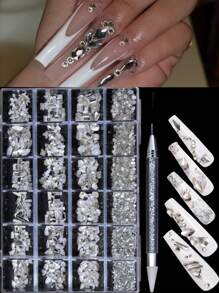 2026新款24格水晶水钻美甲套装 – 平底及异形宝石夏季设计 | 按压式美甲装饰套装 - 香檳色 - 查看 3