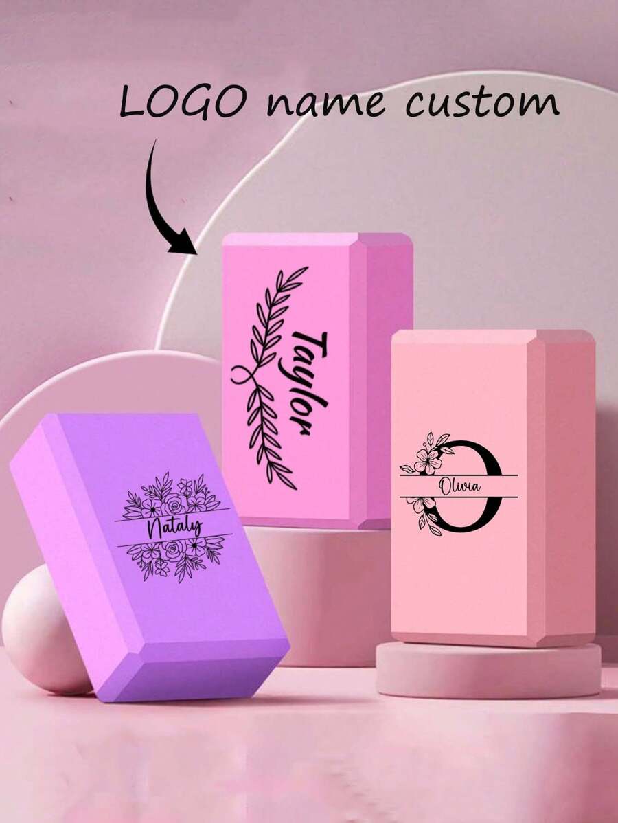 1pc Customized Yoga Block With Logo Text, Lightweight EVA Foam Yoga Brick Suitable For Yoga, Pilates, Stretching, Meditation, Dance