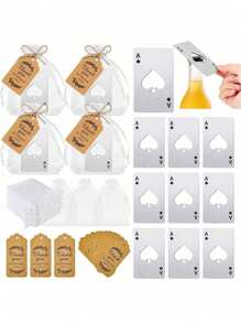 Bộ 40 dụng cụ khui chai hình lá bài Poker, bao gồm (5 dụng cụ khui chai hình Spade A màu đen + 5 dụng cụ khui chai màu bạc), 10 túi Organza, 10 thẻ cảm ơn, 10 dây thừng, dành cho phù rể, đám cưới, tiệc sinh nhật, quà tặng cô dâu - Nhiều màu - Xem 7