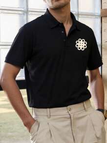 Camisa polo masculina casual ALTZTAR, cor sólida, estilo minimalista para uso diário. - Preto - Ver 1
