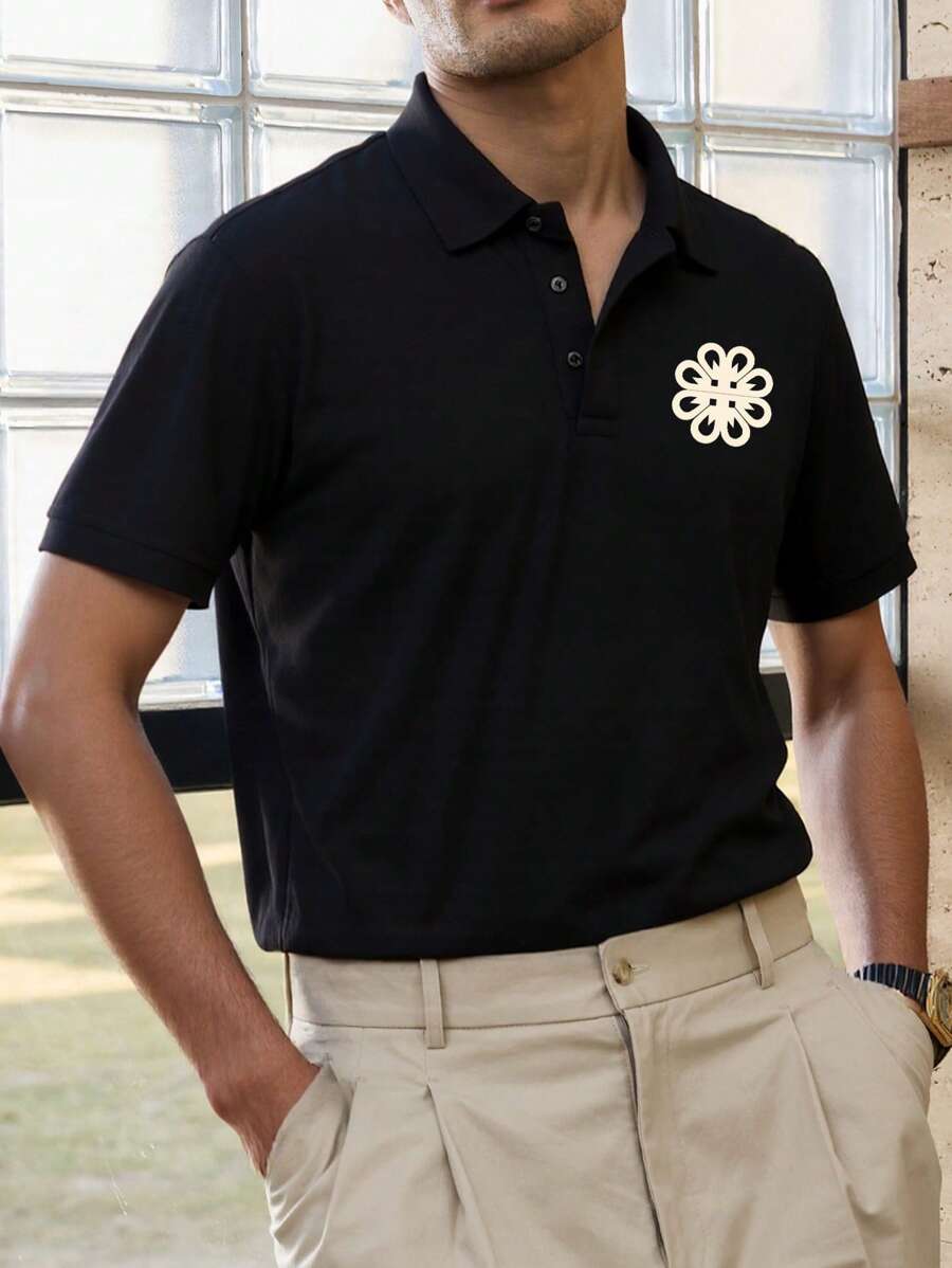 Camisa polo masculina casual ALTZTAR, cor sólida, estilo minimalista para uso diário. - Preto - Ver 1