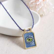 2025 Gold Plated Copper Heart Pattern Evil Eye Tarot Card Pendant Colorful Rope Chain Necklace Women Bohemia Jewelry