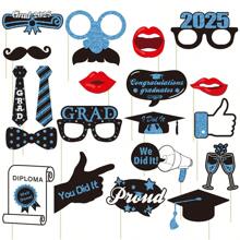 Black Graduation Photo Booth Props 2025 - Pack Of 20, Black And Gold Graduation Photo Props For Grad Party Decor 2025 - Multicolor - View 11