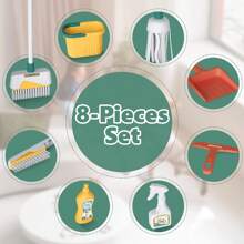 8 pièces Set de nettoyage pour enfants - Balai et balai à jouet de taille enfant, jouets de nettoyage pour jeu de rôle pour la chambre des enfants, cadeau de Noël/anniversaire pour filles et garçons