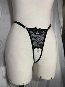 Thong Panties Pendant In Opening Panties In Women's Thongs Sexy Lace Lingerie Sensual Intimate Fashion - 黑色 - 查看 2