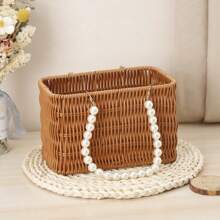 Imitation Rattan Basket Flower Basket Faux Pearl Handle Stylish Appearance Versatile Picnic Basket For Lotions Toiletries - Multicolor - View 15