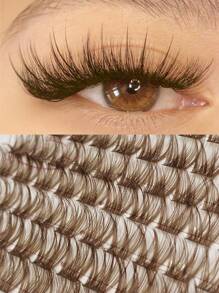 Rikuaild 100片D型卷翘蓬松棕色簇状假睫毛，浓密丰盈，单根嫁接，柔软细腻，打造自然棕色妆容，单根柔软睫毛，DIY嫁接，日常佩戴 - D - 查看 4
