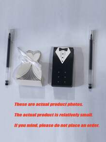 50 件优雅新娘和新郎纸质礼品盒，配丝带、礼服和燕尾服设计礼品包装盒，适用于婚礼派对回礼、求婚、周年庆典装饰 - 彩色 - 查看 10