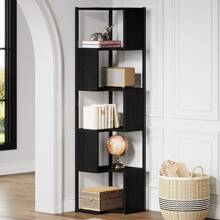 Estantería de esquina de 171 cm, pequeña estantería de pie de 6 niveles, estantería de esquina alta con estructura de metal para sala de estar, hogar y oficina (negro) - Negro - Ver 5