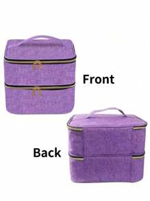 Nail Polish Organizer Handheld Double Layer Cosmetic Organizer Tote Bag For Girls And Women Nail Art, Essential Oil, Cosmetic Set Daily Travel Use Holiday Essentials Holiday Travel Essentials Travel Bag Travel Accessories Graduation - Purple - View 5