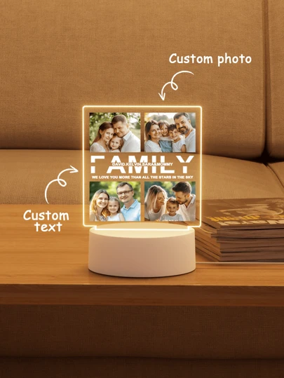 Customized Photo Acrylic Night Light With Printed Picture, Personalized Home Decor As Gift For Best Friend, Birthday, Holiday, Valentine Day, Valentine Day Decor Ornamental Exquisite, High-Quality Custom, Personalized, Unique Ideal Gifts For Her Boyfriend, Girlfriend, Dad, Mom, Family, Friends, Pets, Daughter, School Students, Son For Anniversaries, For Birthdays, For Graduation School, Home, Office