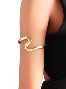 1 pieza Brazalete de apertura asimétrica de tono dorado, Brazalete de aleación minimalista, Joyería de moda para el verano