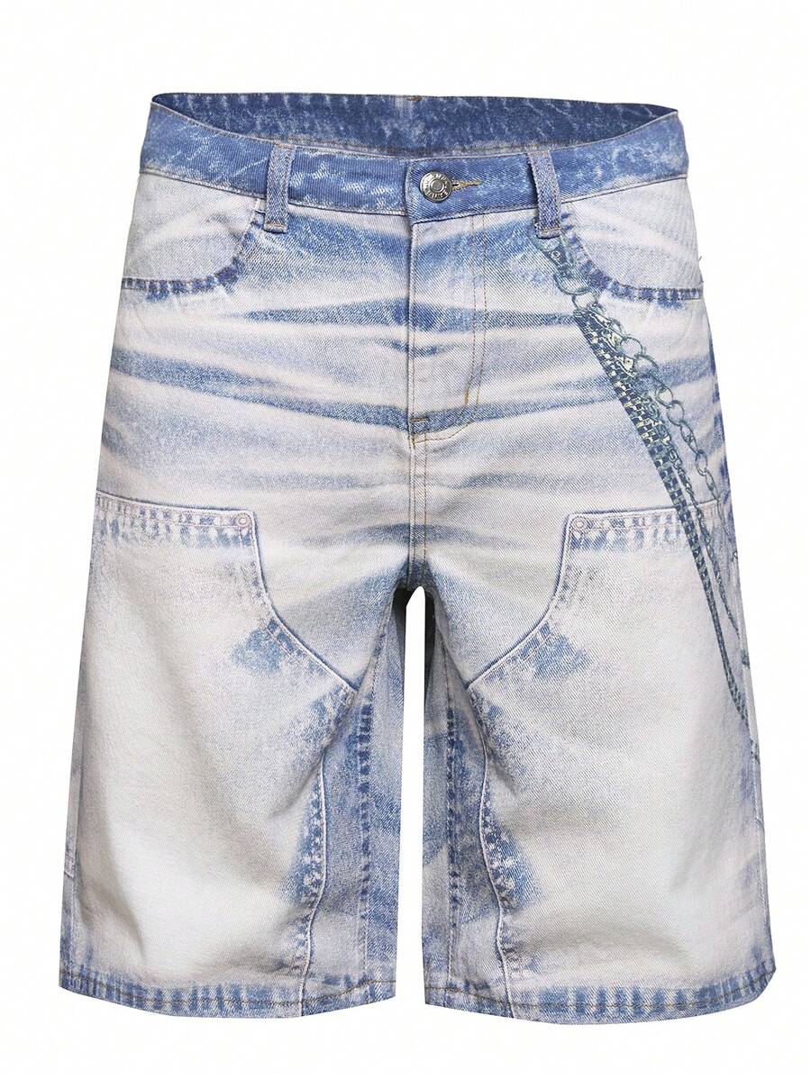 男士 3D 数码印花口袋宽松休闲牛仔短裤 - 彩色 - 查看 1